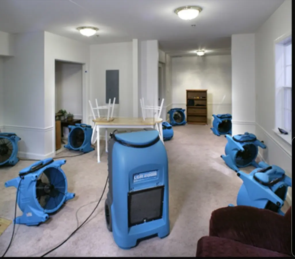 Air movers and dehumidifier setup for Water Damage Restoration in South Brunswick
